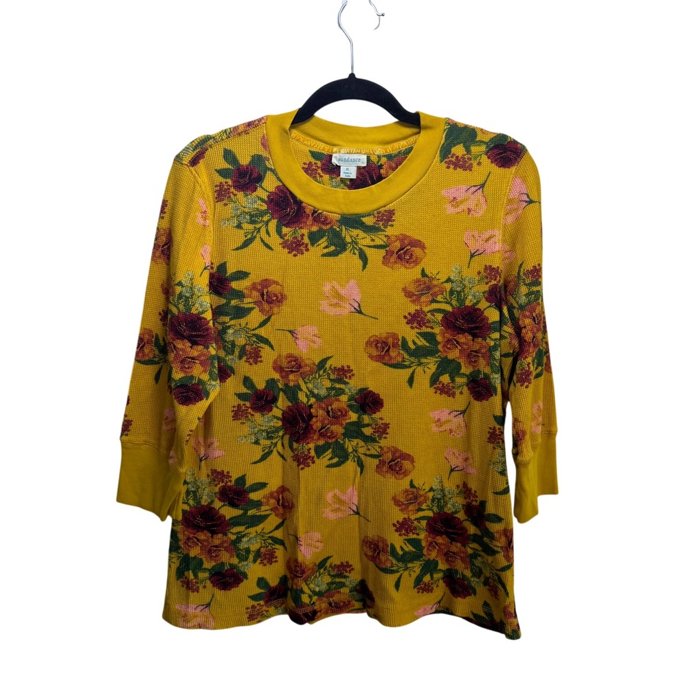 Sundance Cottagecore Capsule Fest Floral Henley Thermal Top XL Spicy Mustard